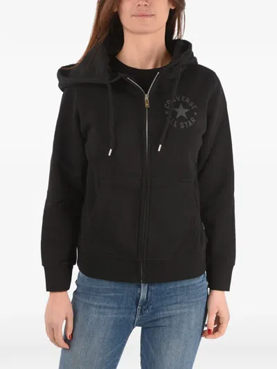 Converse Logo-print Zip-up Hoodie In Black