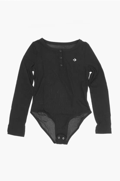 Converse Long Sleeve Ribbed Bodysuit In Black