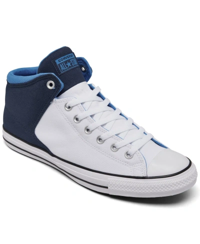 Converse Men's Chuck Taylor All Star Street High Top Casual Sneakers From Finish Line In White,navy Blue