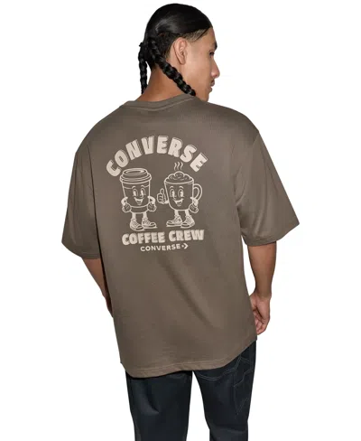 Converse Men's Coffee Crew Graphic Crewneck T-shirt In Truffle