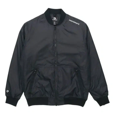 Converse Men's  Aviator Baseball Uniform Woven Windproof Zipper Jacket Autumn Black