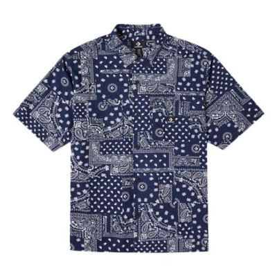 Converse Men's  Cashew Full Print Short Sleeve Navy Blue Shirt