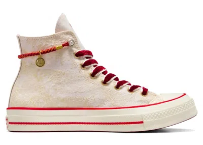 Pre-owned Converse Men's  Chuck 70 Hi Lunar New Year Ankle Chain Sneakers In Egret/enamel Red/light Gold