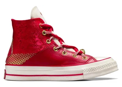 Pre-owned Converse Men's  Chuck 70 Hi Lunar New Year Snakeskin Sneakers In Enamel Red/egret/days Ahead