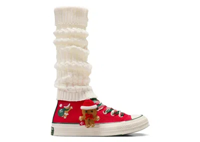 Pre-owned Converse Men's  Chuck 70 Hi Xmas Gingerbread & Knit Sock Sneakers In Red/midnight Clover/egret