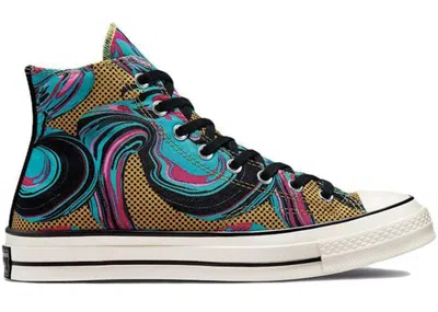 Pre-owned Converse Men's  Chuck Taylor All Star 70 Hi 90's Marbled Sneakers In Goldtone/yellow