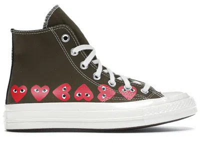 Pre-owned Converse Men's  Chuck Taylor All Star 70 Hi Comme Des Garcons Play Heart Sneakers In Green/red/egret In Multi