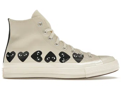 Pre-owned Converse Men's  Chuck Taylor All Star 70 Hi Comme Des Garcons Play Heart Sneakers In Milk/black/egret