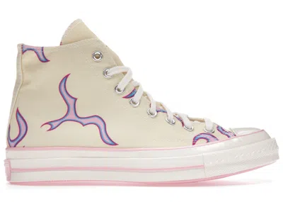 Pre-owned Converse Men's  Chuck Taylor All Star 70 Hi Golf Le Fleur Yellow Flame Sneakers In Egret/pink