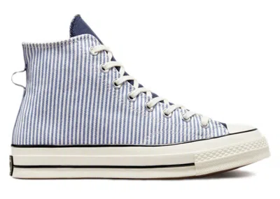 Pre-owned Converse Men's  Chuck Taylor All Star 70 Hi Hickory Stripe Sneakers In Blue/washed Indigo/egret