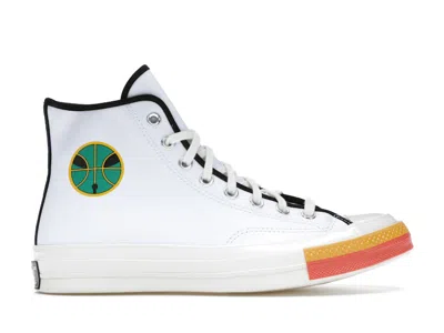 Pre-owned Converse Men's  Chuck Taylor All Star 70 Hi Leather Raygun Sneakers In White/orange/yellow