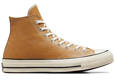 Pre-owned Converse Men's  Chuck Taylor All Star 70 Hi Leather Sneakers In Golden Tan/black/egret