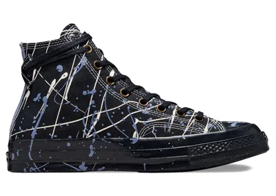Pre-owned Converse Men's  Chuck Taylor All Star 70 Hi Paint Splatter Sneakers In Black/egret/thunder Daze Blue In Multi