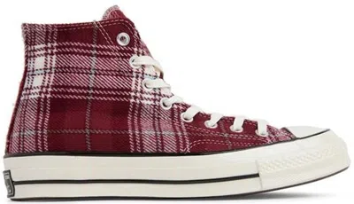 Pre-owned Converse Men's  Chuck Taylor All Star 70 Hi Plaid Pack Sneakers In Dark Burgundy/cyan Tint/egret