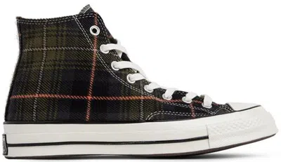 Pre-owned Converse Men's  Chuck Taylor All Star 70 Hi Plaid Pack Sneakers In Medium Olive/campfire Orange/egret In Multi