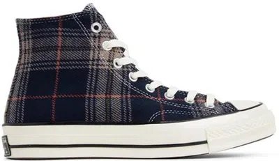 Pre-owned Converse Men's  Chuck Taylor All Star 70 Hi Plaid Pack Sneakers In Navy Blue/terracotta Red/egret