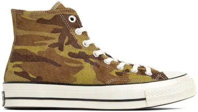 Pre-owned Converse Men's  Chuck Taylor All Star 70 Hi Pony Hair Camo Sneakers In Green/black/egret