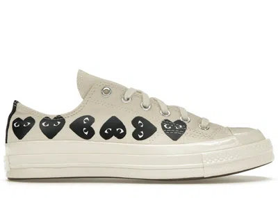 Pre-owned Converse Men's  Chuck Taylor All Star 70 Ox Comme Des Garcons Play Heart Sneakers In Milk/black/egret