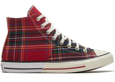 Pre-owned Converse Men's  Chuck Taylor All Star Hi Tartan Split Sneakers In Red/green/egret