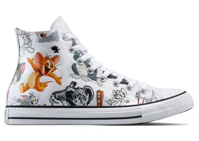 Pre-owned Converse Men's  Chuck Taylor All Star Hi Tom & Jerry Allover Print Sneakers In Whiteblack In Multi