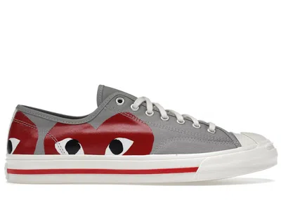 Pre-owned Converse Men's  Jack Purcell Comme Des Garcons Play Grey Sneakers In Drizzle/egret/red
