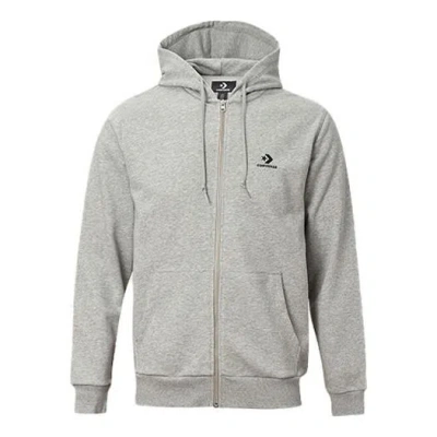 Converse Men's  Logo Cardigan Hooded Drawstring Jacket Gray In Brown