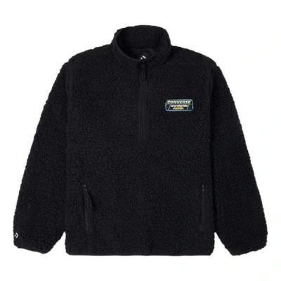 Converse Men's  Logo Half Zipper Lamb's Wool Stand Collar Jacket Black