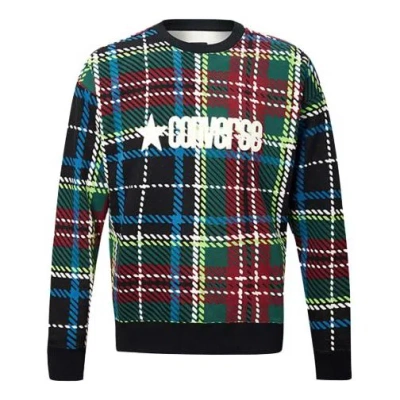 Converse Men's  Plaid Pattern Logo Printing Round Neck Pullover In Multi