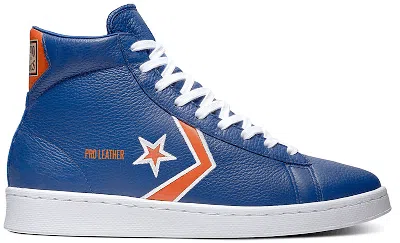Pre-owned Converse Men's  Pro Leather Breaking Down Barriers Knicks Sneakers In Rush Blue/brilliant Orange In Multi
