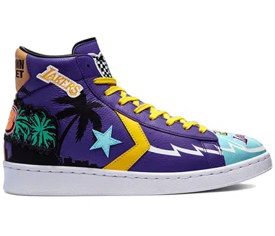 Pre-owned Converse Men's  Pro Leather Chinatown Market Nba Los Angeles Lakers Sneakers In Purple/sky Blue/gold