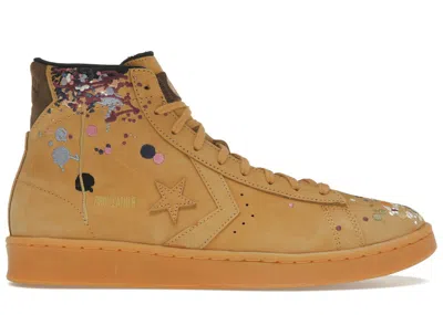 Pre-owned Converse Men's  Pro Leather Hi Bandulu Paint Splatter Sneakers In Flux/gum Light Honey/brown