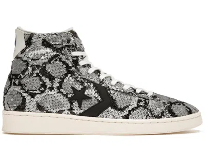 Pre-owned Converse Men's  Pro Leather Mid Sequin Sneakers In Silver/vintage White In Multi