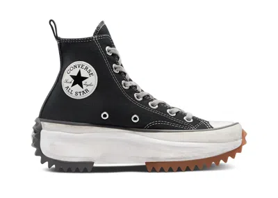 Pre-owned Converse Men's  Run Star Hike Hi White Distressed Sneakers In Black/gum
