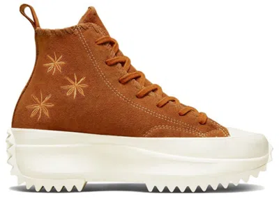 Pre-owned Converse Men's  Run Star Hike Platform Hi Embroidered Floral Amber Sneakers In Amber Sepia/egret In Multi