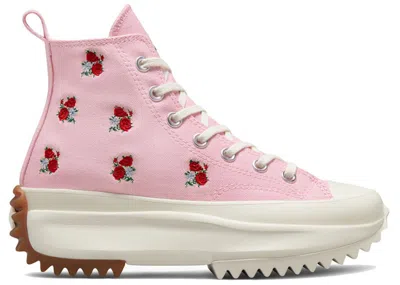 Pre-owned Converse Men's  Run Star Hike Platform Hi Embroidered Floral Sneakers In Sunrise Pink/university Red