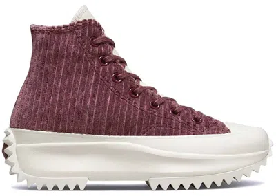 Pre-owned Converse Men's  Run Star Hike Platform Hi Striped Knit Sneakers In Dark Wine/saddle/egret
