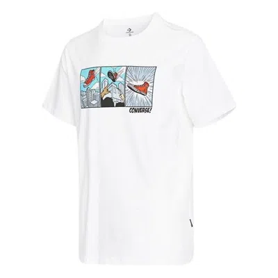 Converse Men's  Solid Color Chest Pattern Printing Round Neck Short Sleeve White