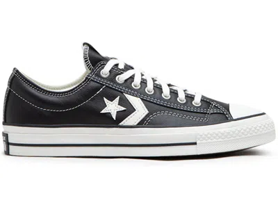 Pre-owned Converse Men's  Star Player 76 Fall Leather White Sneakers In Black/vintage White/silver