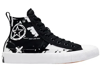 Pre-owned Converse Men's  Unt1tl3d Hi Script Print Sneakers In Black/white