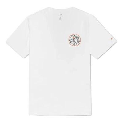 Converse Men's  X Keith Haring Crossover Embroidered Logo Alphabet Printing Round Neck Loose White
