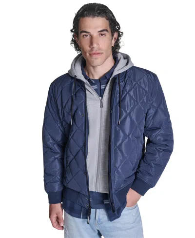 Converse Men's Diamond Quilted Baseball Bomber Jacket In Blue