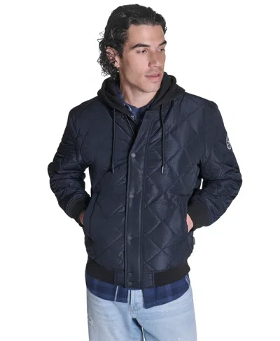 Converse Men's Diamond Quilted Baseball Bomber Jacket In Blue