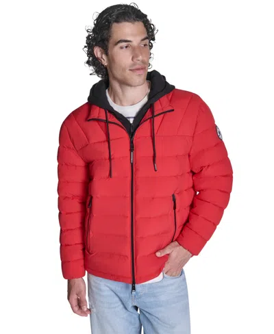 Converse Men's Lightweight Hooded Bib Puffer Jacket In Red