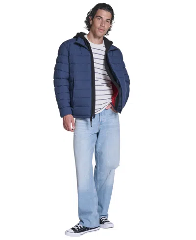 Converse Men's Lightweight Hooded Bib Puffer Jacket In Blue