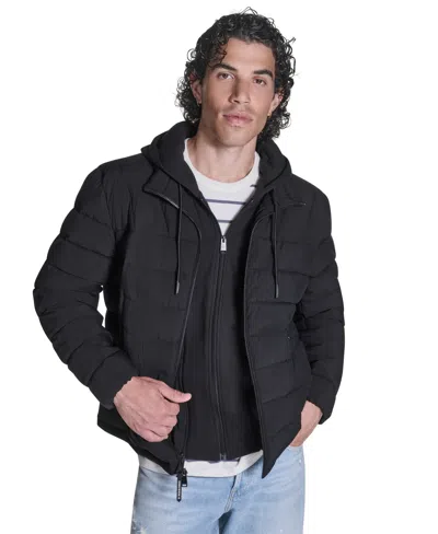 Converse Men's Lightweight Hooded Bib Puffer Jacket In Black
