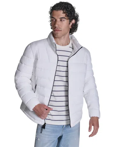 Converse Men's Lightweight Hooded Bib Puffer Jacket In White