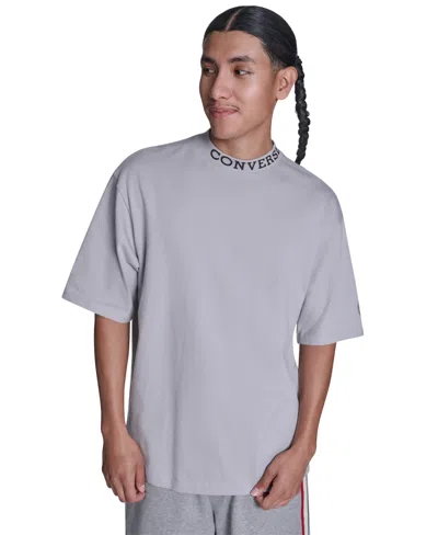 Converse Men's Short-sleeve Mock Neck T-shirt In Gray