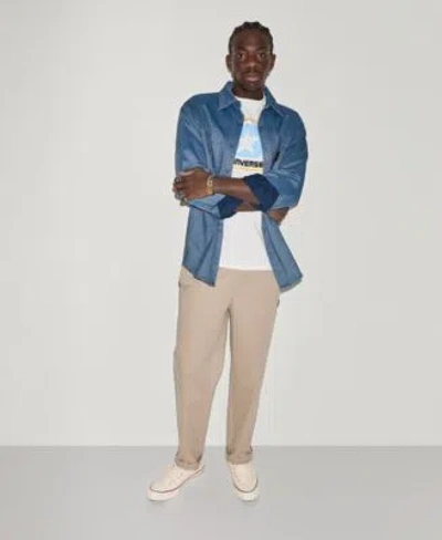 Converse Mens Collared Jersey Denim Shirt Box Logo Tee Paired With The Harton Straight Leg Pants In Blue