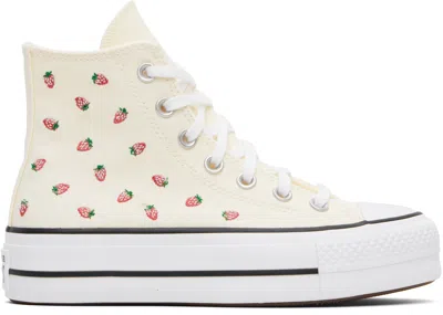 Converse Off-white Chuck Taylor All Star Embroidered Strawberries Sneakers In Egret/soft Red/white