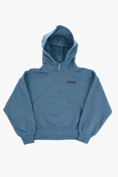 Converse Oversized Half Zip Hoodie In Blue